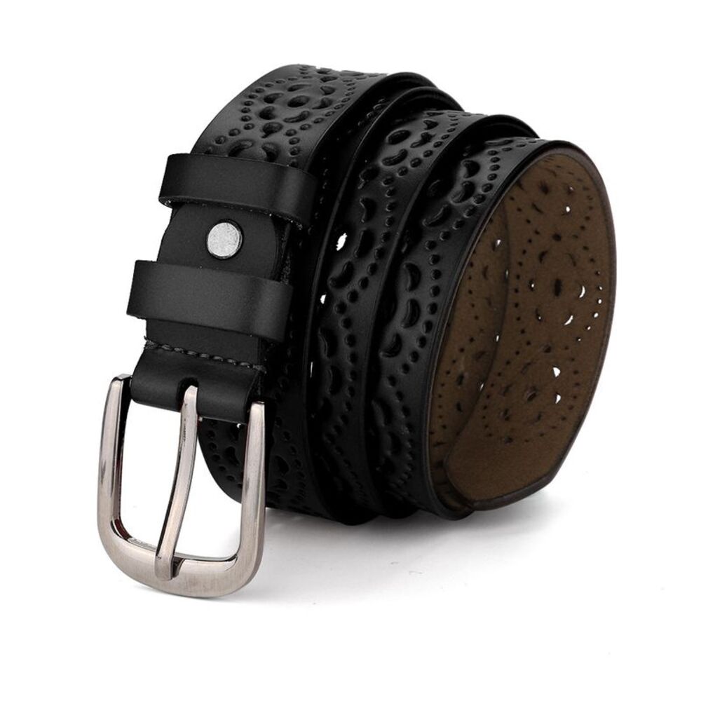 Hollow Floral Retro Vintage Faux Leather Belt With Buckle Black 24"-46" waist